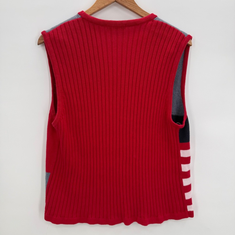 Karen Scott Patriotic Heart Star Knit Vest Women L Red White Blue USA Flag - Picture 3 of 7